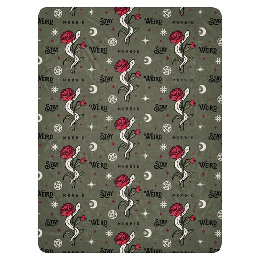 Morbid Keep It Weird Snake Pattern Sherpa Blanket-10