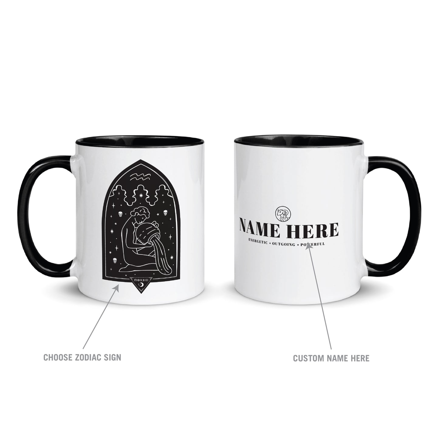 Morbid Gothic Zodiac Signs Personalized Two Toned Mug