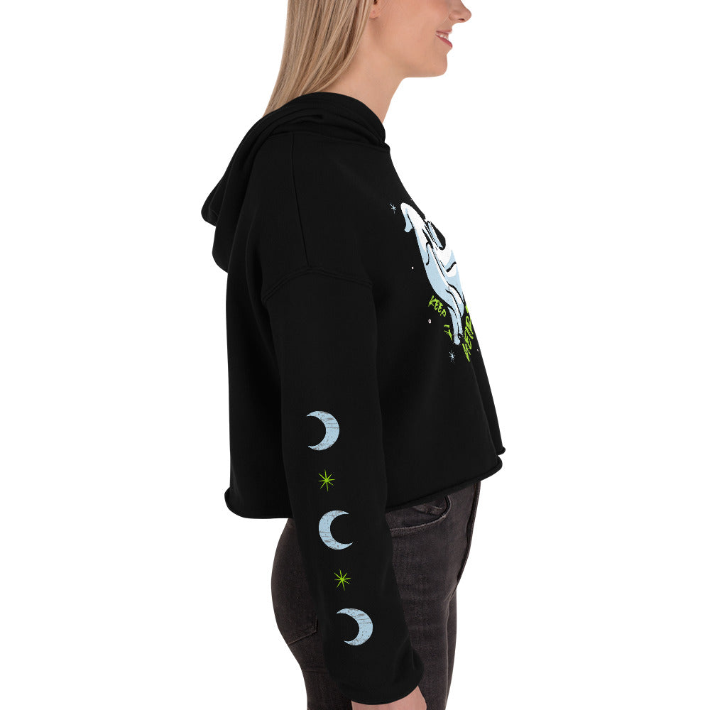 Morbid Keep It Weird Ghost Women's Fleece Crop Hooded Sweatshirt