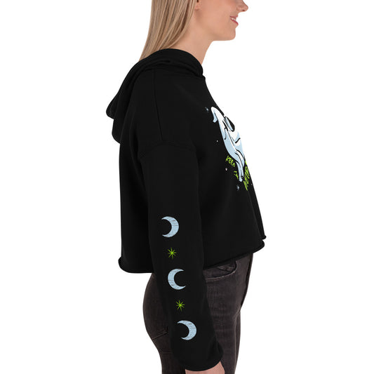 Morbid Keep It Weird Ghost Women's Fleece Crop Hooded Sweatshirt-2