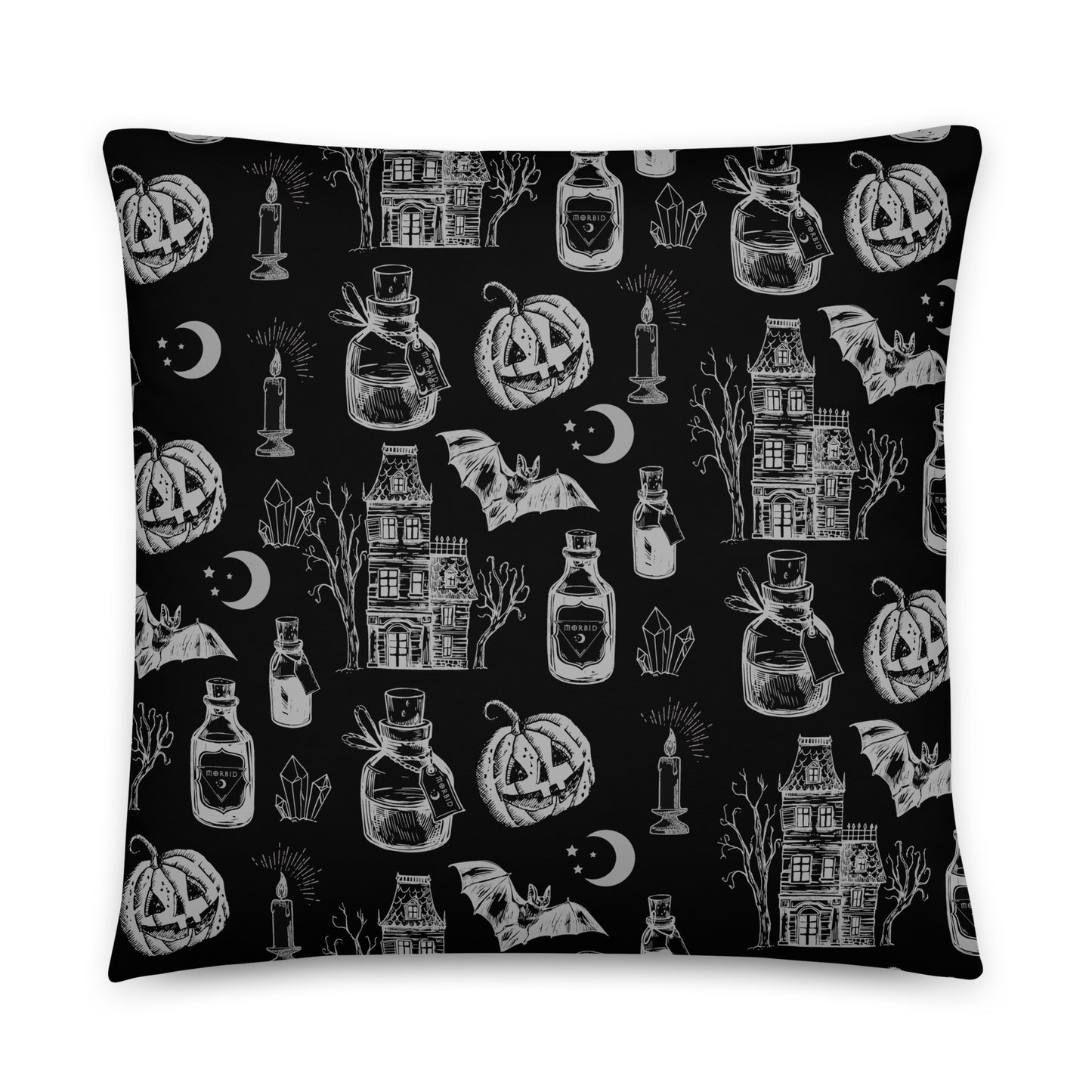 Morbid Haunted House Pattern Pillow