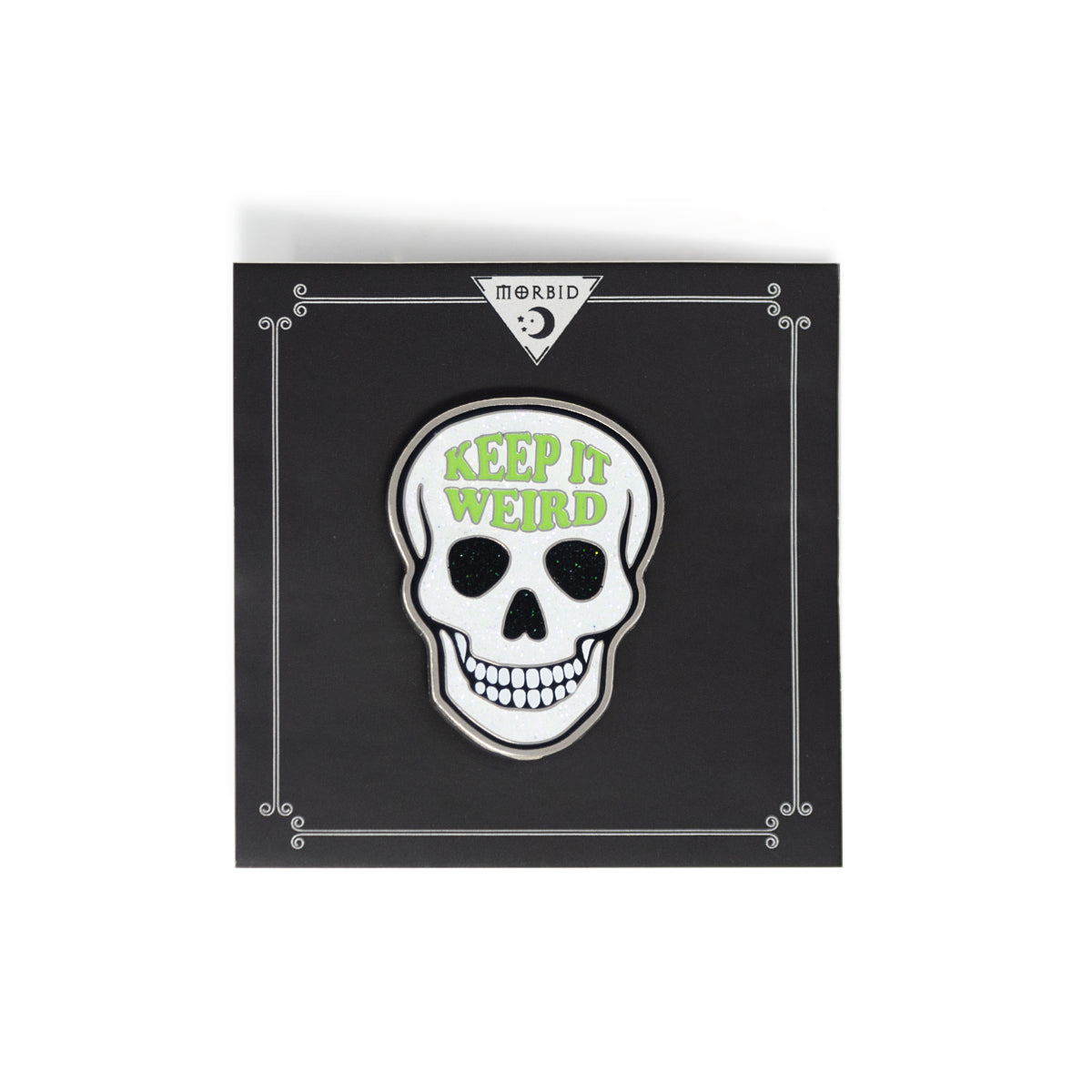 Morbid Glitter Glow Skull Pin