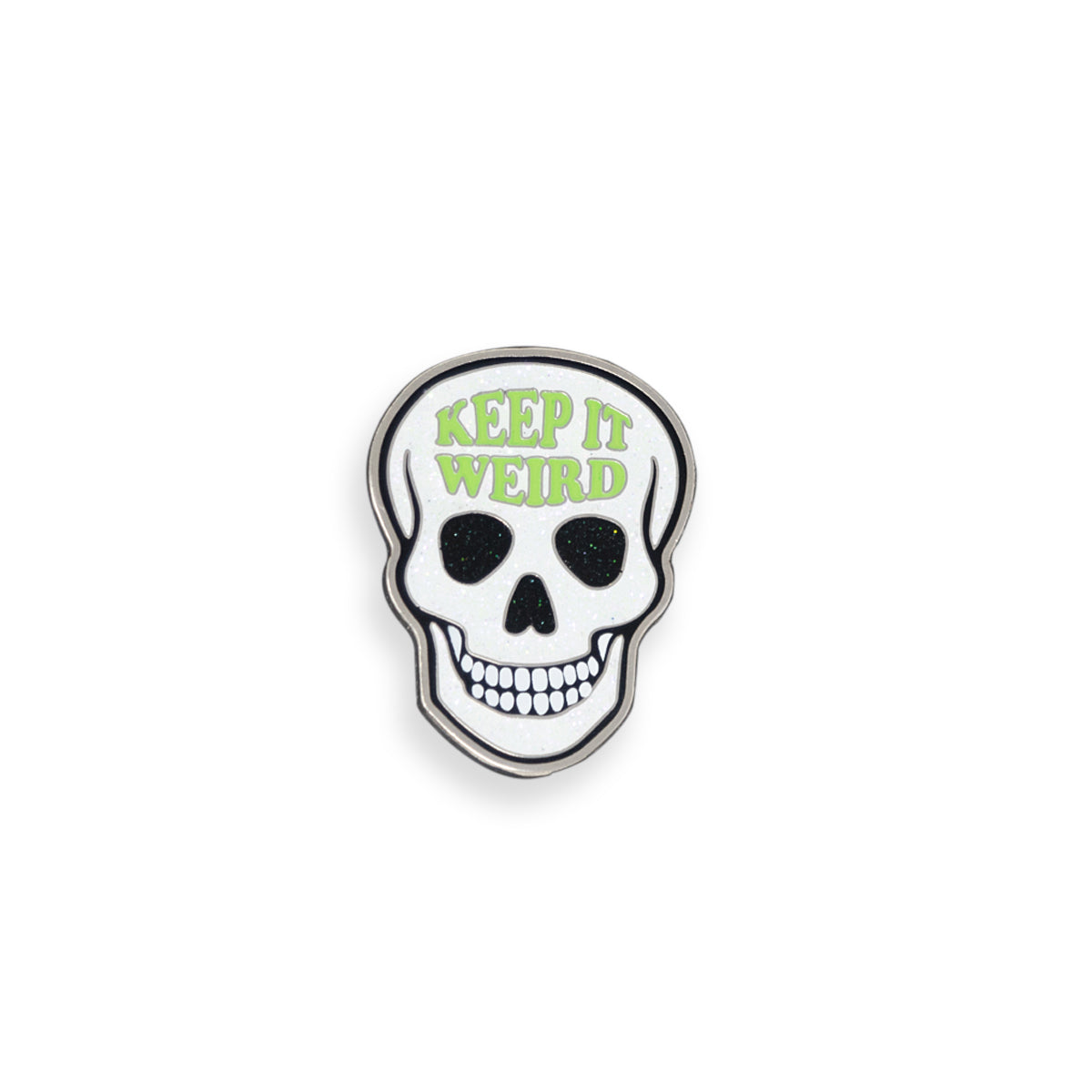 Morbid Glitter Glow Skull Pin